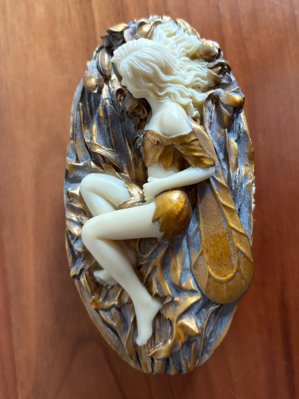 Vintage Collectibles Trinket Jewelry Box with Reclining Fairy Figurine